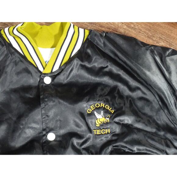 Vintage 80s 90s Georgia Tech Satin Bomber Jacket, Made by Bike, Size Large - Picture 2 of 9